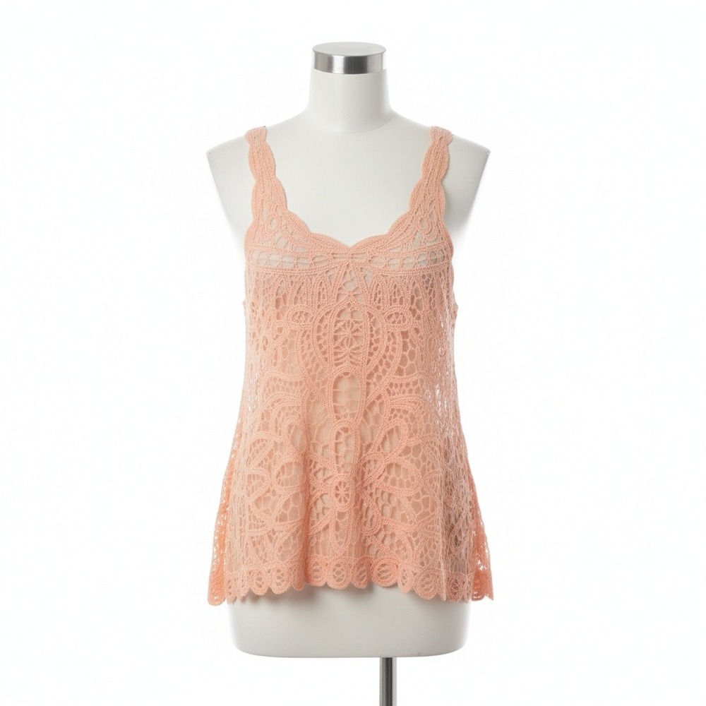 Peach Lace Tank Top Shirt Womens Size Large Coquette Baselayer Cottagecore Y2K
